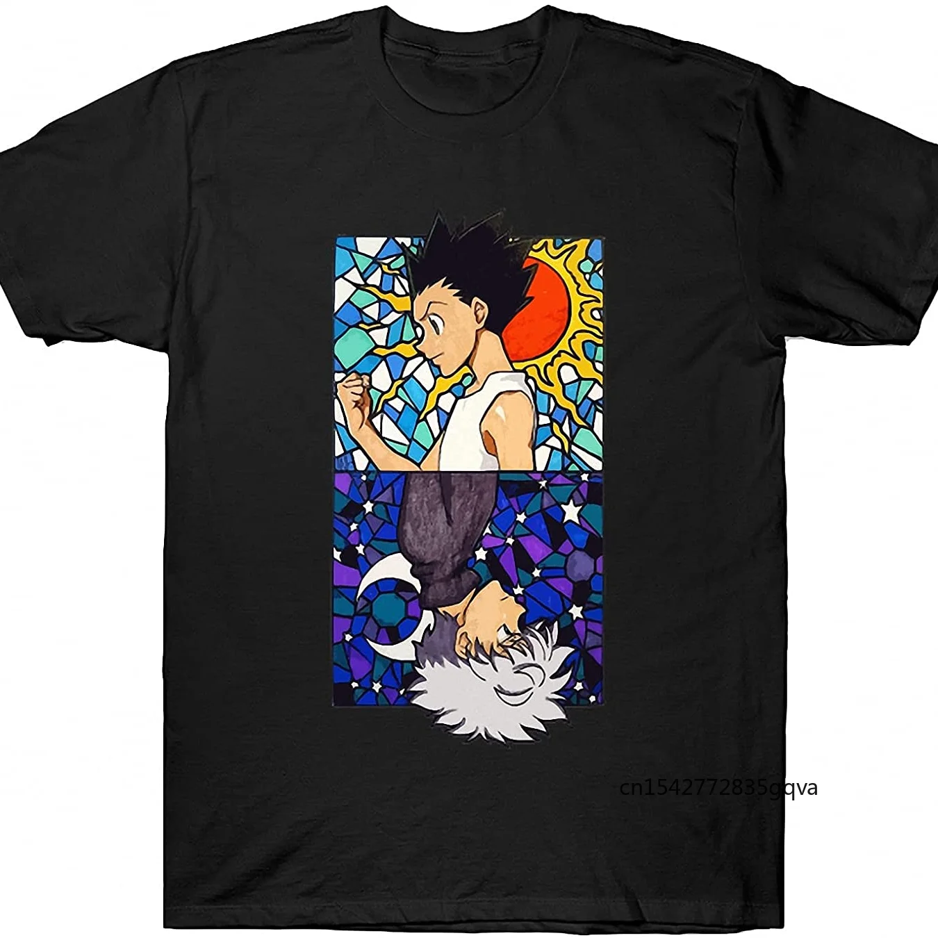 

Black Anime Series Printed T-shirt Summer Unisex Tops Short Sleeve Loose Round Neck Soft Top Shirts for Men