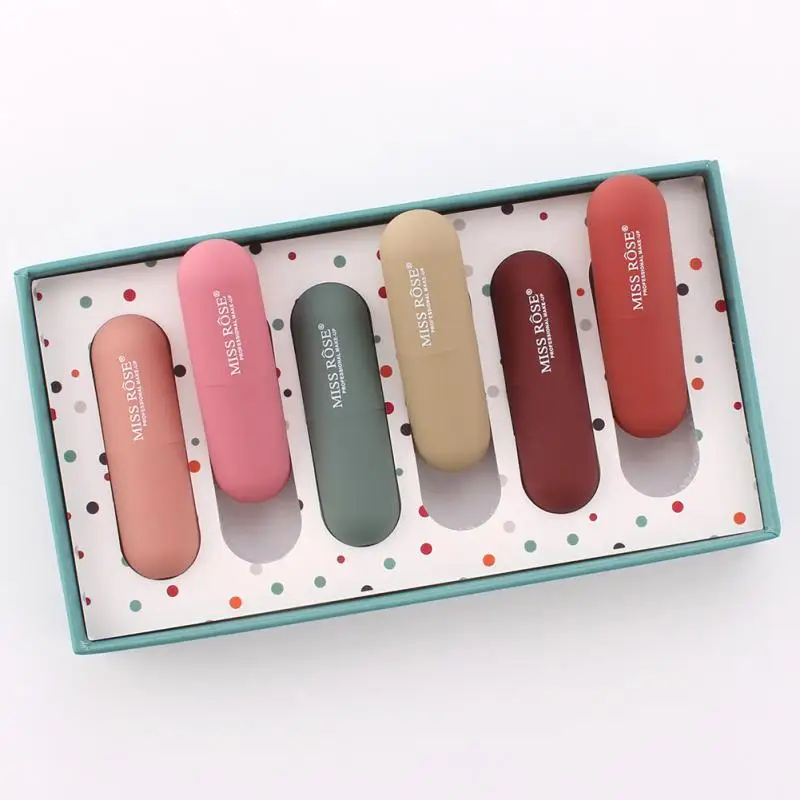 

MISS ROSE 6 Colors/Set Lipstick Kit Matte Velvet Long Lasting Moisturizing Waterproof Pearly Lustre Lipstick Lip Makeup TSLM1