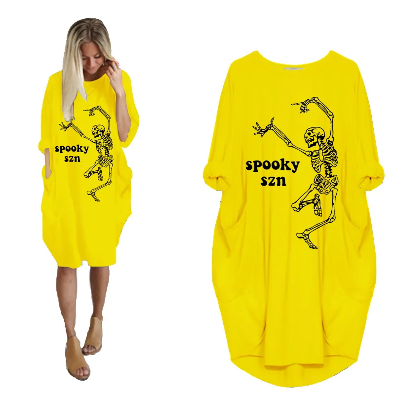 

Женское платье-миди с круглым вырезом, длинным рукавом и карманами