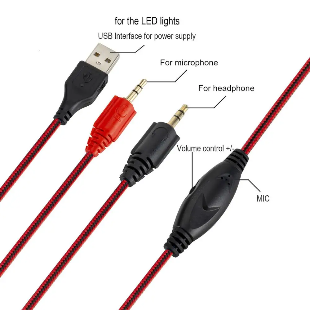 

Professional Led Light Gaming Headphones for Computer PS4 Adjustable Bass Stereo PC Gamer Over Ear Wired Headset With Mic