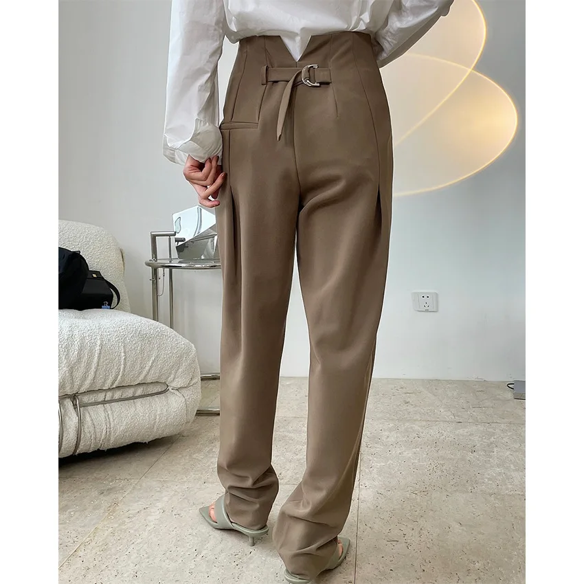 TVVOVVIN Spring New Korean Simple High Waist Trousers Loose Solid Color Pleated All-match Casual Straight Pants 1PW8