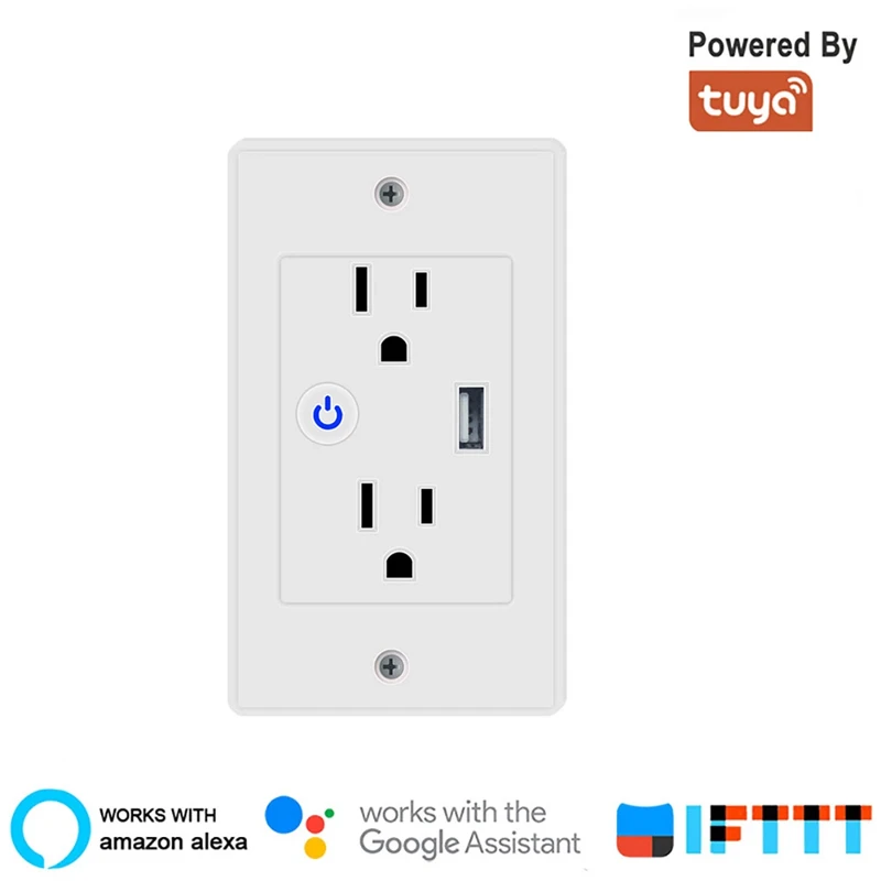

WiFi Smart Wall Socket with 2 Sockets and 1 USB Port Compatible with Alexa Google Home and IFTTT Powered by Tuya