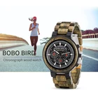 Мужские деревянные кварцевые наручные часы reloj hombre BOBO BIRD, ретро часы из зеленого сандалового дерева, многофункциональный хронограф в подарочной коробке