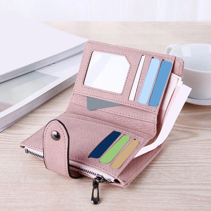 

Wallet Women PU Leather Women Card Holder Case Zipper Hasp Short Women Wallet And Purse