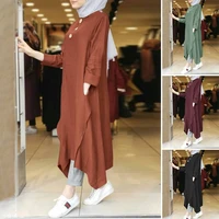 vintage womens irregular sundress zanzea 2021 autumn abaya midi dress long sleeve vestidos muslim female solid button robe