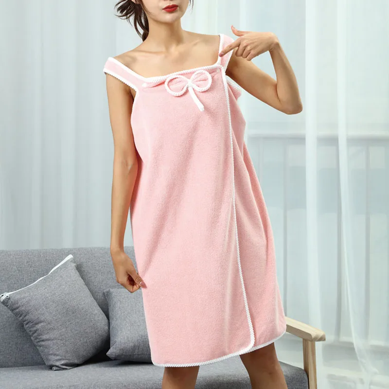 

Bow Pocket Style Women Microfiber Sling Household Absorbent Bath Towel Ladies Home Coral Velvet Bathrobe Bathrooms Towel