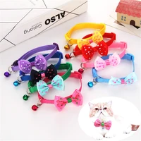 pet cat collar adjustable kitten cat tie collar neck strap cat accessories with bell breakaway fashion lace colorful 19 32cm