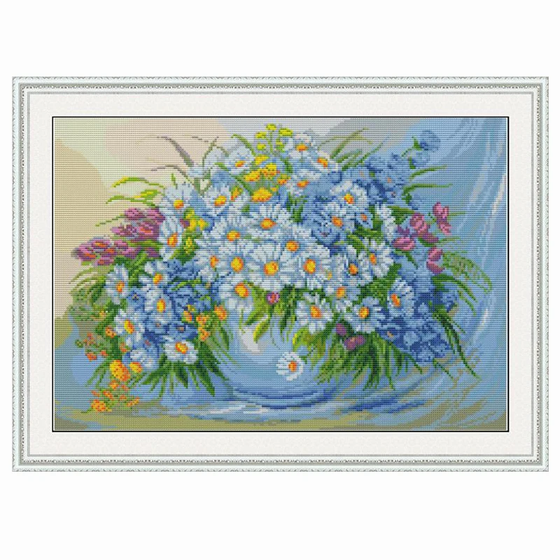 

Daisy Needlework Counted Cross Stitch Kit Pattern 11CT 14CT Flower Printed Stamped Fabric Embroidery Needlepoint Set Home Dec