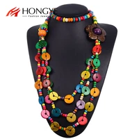 hongye collier ethnique hyperbole ethnic colar vintage big wood flower three layer chain with beads collar statement necklace