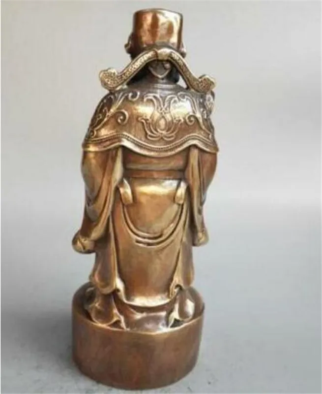 Copper statue Exquisite Chinese Old Handwork Pure Brass Carved The God Of Wealth Buddha Statue Mammon Ruyi | Дом и сад