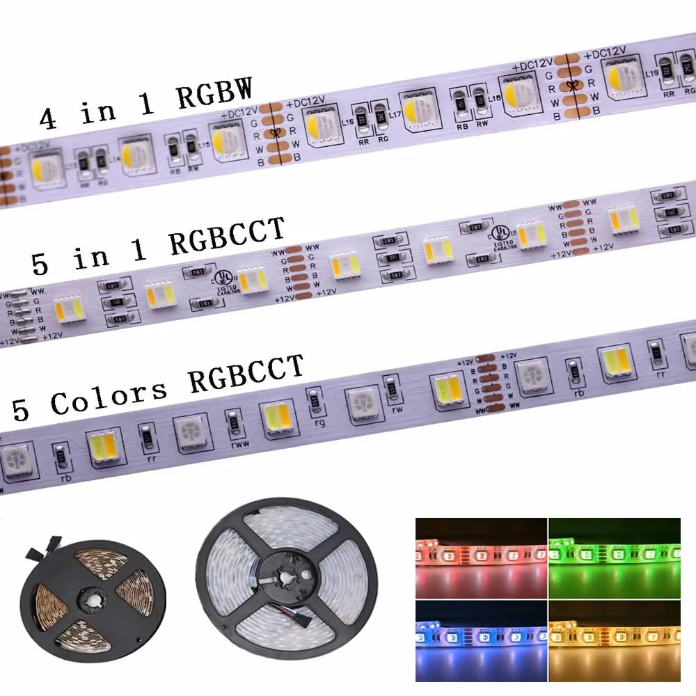 5050 12 В/24 В 4 в 1 5 в 1 5 цветов чипы RGBCCT RGB+ WW+ CW 60 Светодиодный s/M RGBW RGBWW светодиодный свет 12 мм PCB 5 м/лот
