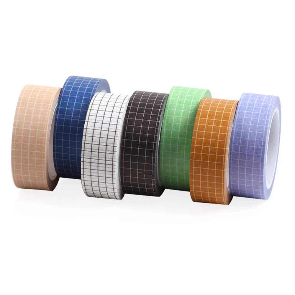 

7pcs Simple DIY Washi Masking Tapes Grid Sticky Paper Tape for Scrapbook Diary Gift Wrapping (Mixed Colors)