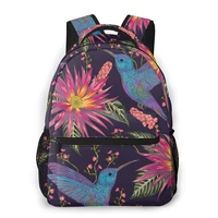 oln backpack shoulder bag for teenage girls tropical hummingbird flowers berries leaves bagpack female ladies school backpack