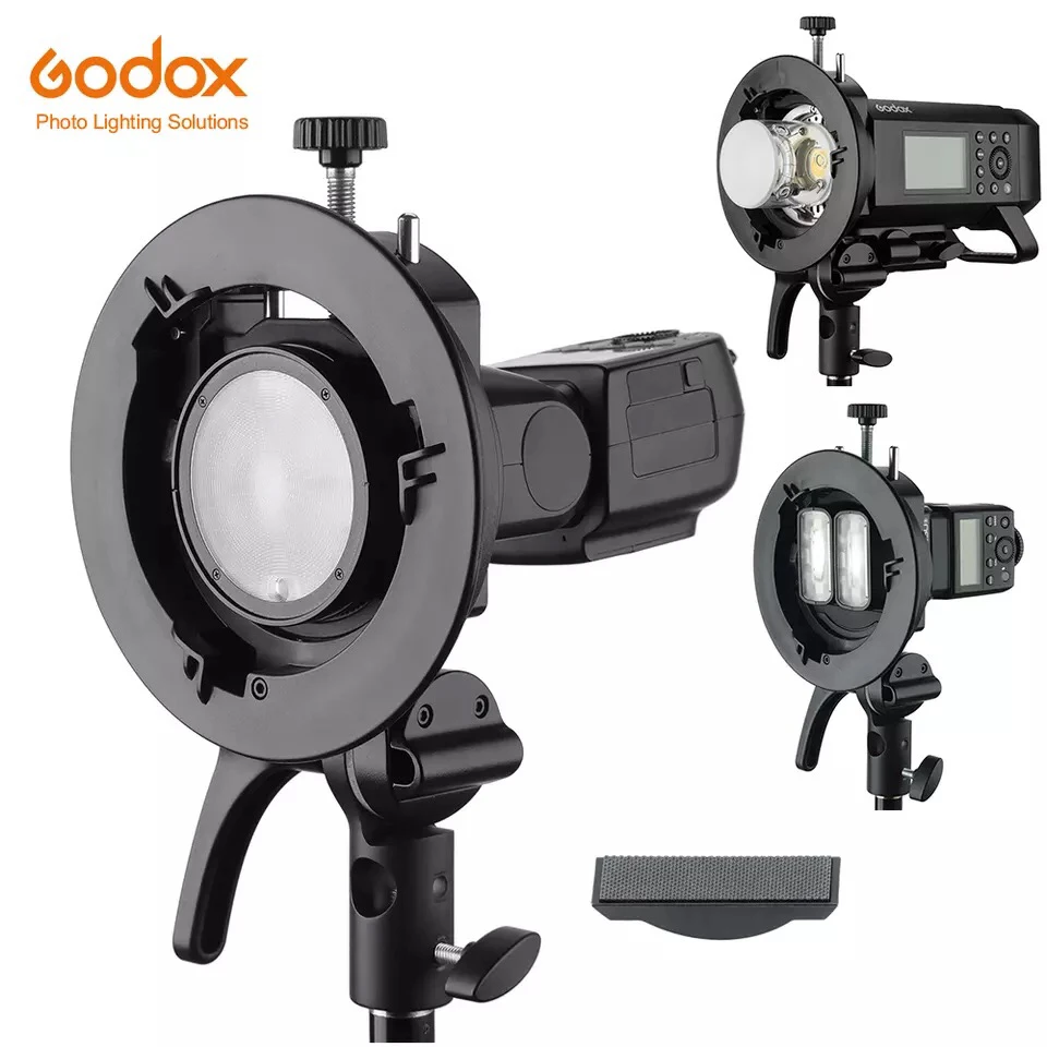 

Godox S2 Speedlite Bracket S1 Updated S-Type Bowens Flash Holder Mount for Godox V1 V860II AD200 AD400PRO TT600 Snoot Softbox