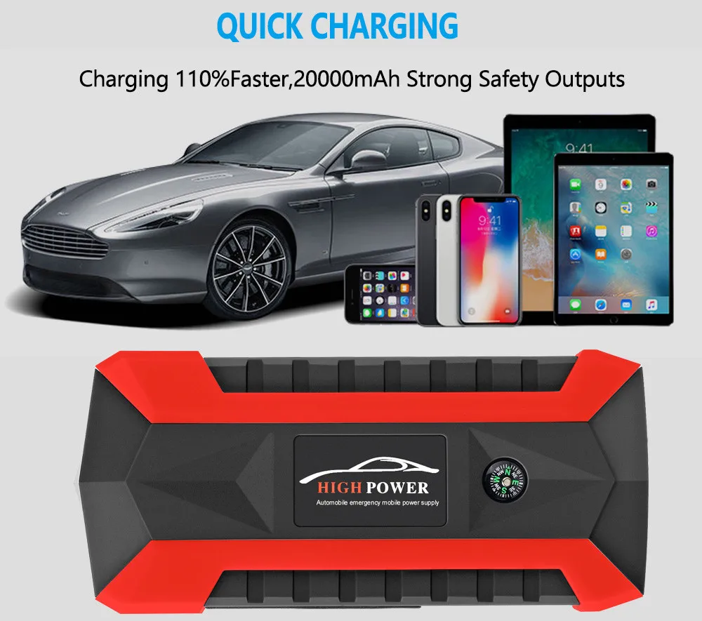UK 89800mAh 12V lcd 4 USB Автомобильное зарядное устройство, зарядное устройство для автомобиля