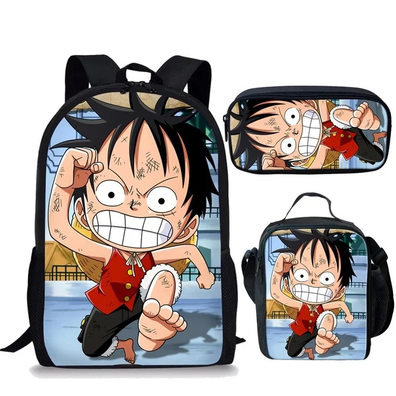 

2021 Hot Cartoon Anime One Piece Backpack Set for Boys Cool Kids Travel Bagpack Black Children Kids School Rucksack