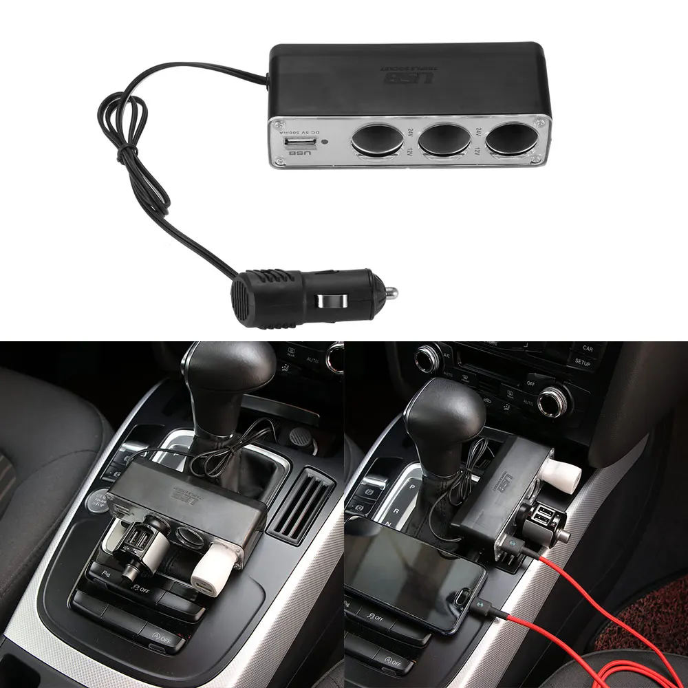 Зарядное устройство TIOODRE для автомобильного прикуривателя с тремя USB разъемами