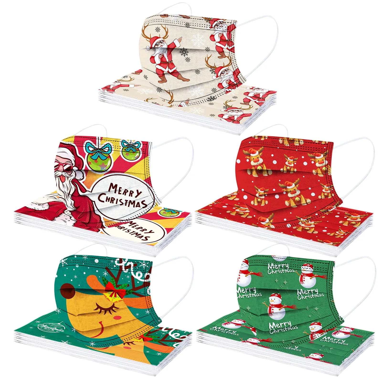 

Christmas Child Kids Cartoons Face In Stock 3 Layer Ear Loop Breathable Mouth Fabric Dustproof Masquemerry Christmas Face Mask