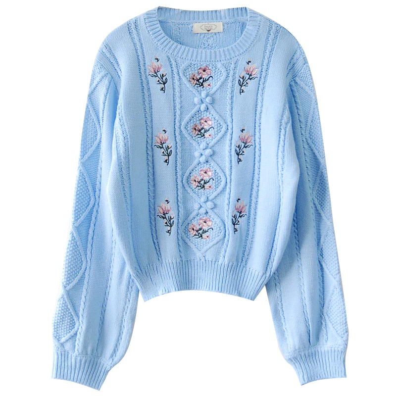 

Mori girl embroidery Sweater Knitted floral Sweater pullover knitwear