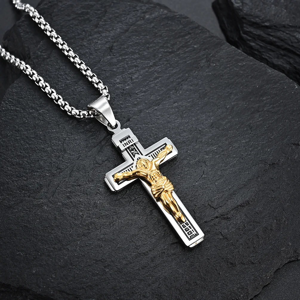 

European And American Style Personalized Wear With Titanium Steel Cross Pendant Net Red Pop Necklace For Men Women