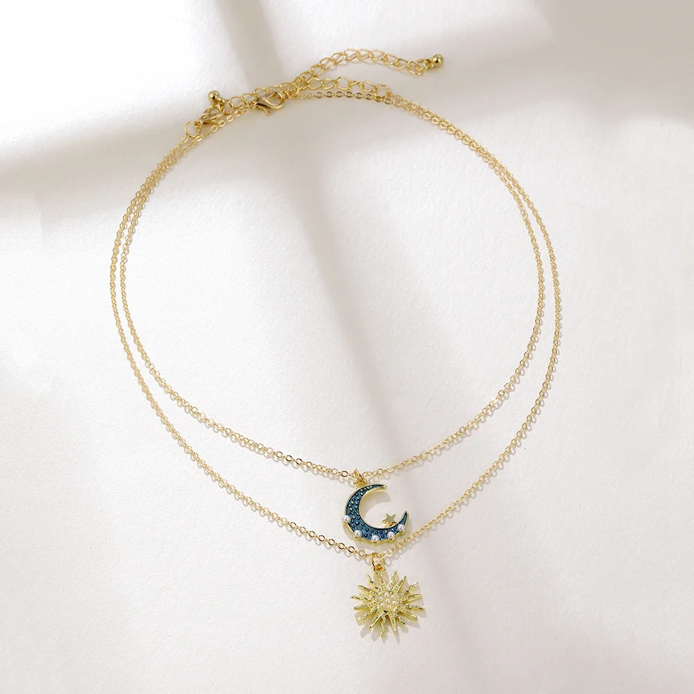 

Hot Style Jewelry European Fashion Choker, Star-Moon Oil Necklace Collarbone Chain Two Sets, Girls Birthday Party Accessories