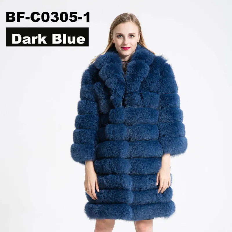 darkblue FURSARCAR отстегивающееся натуральное меховое пальто для женщин, зимнее плотное пальто из лисьего меха с большим меховым воротником, роскошная полоска из натурального меха соболя - Цвет: darkblue