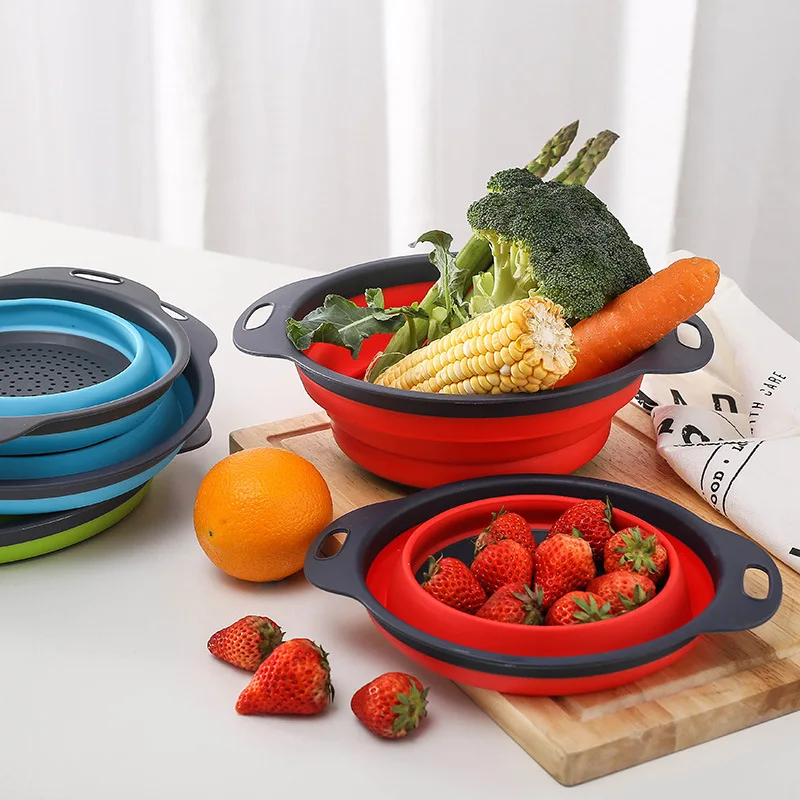 

Фильтр для кухонной посуды Складная дренажная корзина, круглая корзина для фруктов, телескопическая корзина для хранения овощей и фруктов