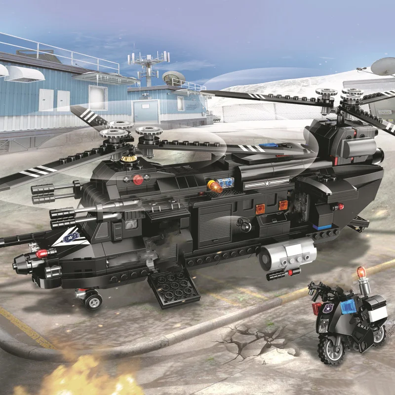 Военная серия специальный полицейский патрульный вертолет мини мотоцикл DIY