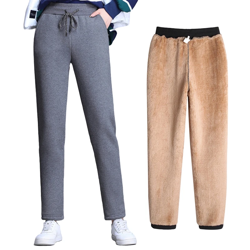 

Штаны женские зимние из овечьей шкуры, кашемировые, теплые, хлопковые, свободные, большого размера