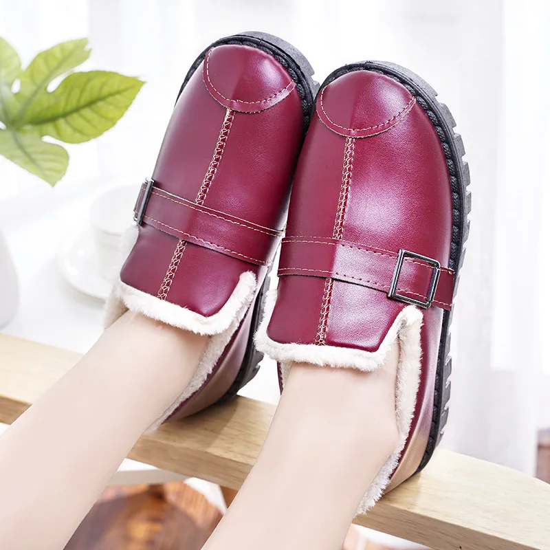 Новинка Кожаная обувь в форме Боба Зимняя женская из хлопка Нескользящая Мягкая