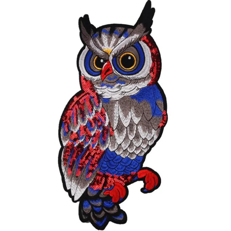 

T shirt Women animal patch red sequins 320mm owl bird deal with it biker patches for clothing fabric stickers free shipping