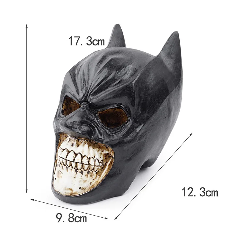 

HeyMamba Resin Skull Head Statue Black Bat Mask Sculpture Home Halloween Model Art Decoration