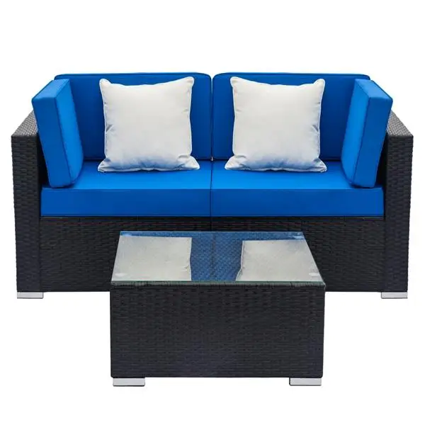 

【USA READY STOCK】Fully Equipped Weaving Rattan Sofa Set With 2pcs Corner Sofas & 1 pcs Coffee Table Black PE