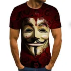 Новейшая уличная одежда, футболка с лицом клоуна, дикая 3D печать, V-образное слово Вендетта, рубашка с коротким рукавом, ужасная маска, модная футболка