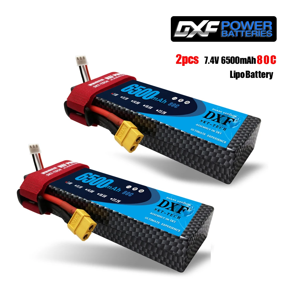 2 шт. DXF 7,4 В 3300 мАч 5200 мАч 6500 мАч Lipo аккумулятор жесткий чехол 2S 50C 60C 80C 1/10 1/8 весы для TRX Slash 4x4 RC автомобилей Жесткий Чехол
