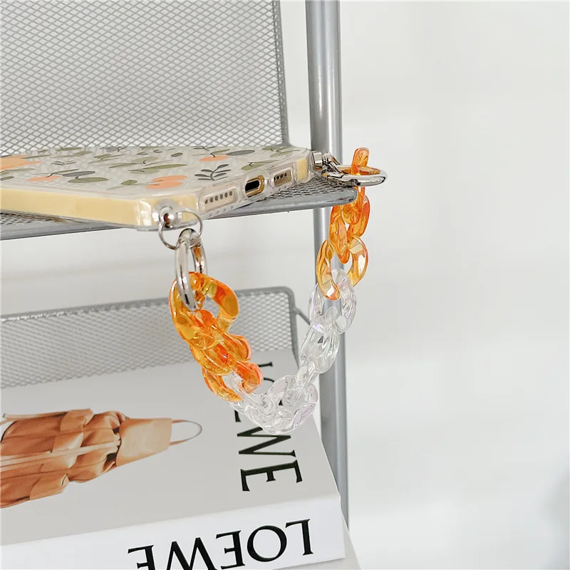

For iPhone 12 11 Pro Max Cases Cute Fruit Chain Wristband Phone Case For iPhone X XR XS Max 7 8 Plus Soft Back Cover