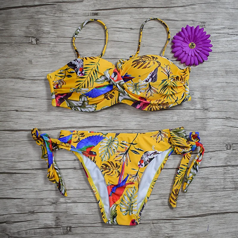 

Middle Waist Bandage Bikini 2021 New Swimwear Women Swimsuit Swimming For Women Suits Bikini Set Print Floral Beachwear Summer