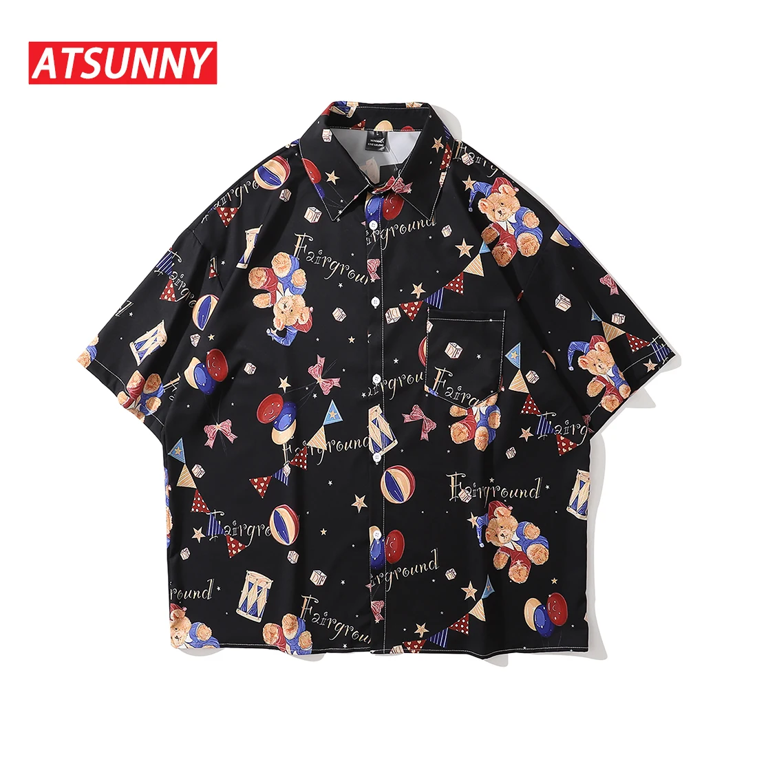 

ATSUNNY Flowers Shirt Harajuku Retro Varsity Jacket Casual Mens Cotton Fashion Coat Streetwear Tops