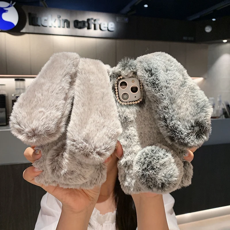 

Luxury Cute Cartoon Plush Bunny Ear Phone Case For Huawei P 40 50 Pro Mate 20 30 Nova 3 3e 3i 5 6 7 8 SE Honor 8 9 10 Cover