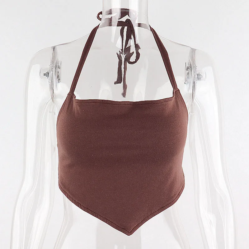 

Sexy Brown Slim Halter Neck Bandage Camisole for Women Sleeveless Halter Crop Y2k Top Ladies Fashion Summer Cropped Top Hot