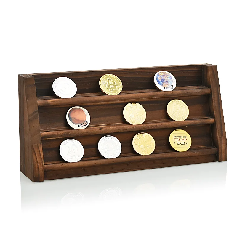

3 Rows Challenge Coins Display Holder Wooden Storage Shelf Military Coin Stand Case Collector Box Home Desk Decor Veterans Gift