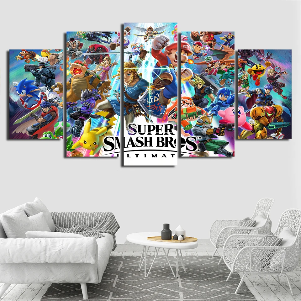 Игра плакаты модульная холст фотографии 5 шт. супер Smash Bros конечная Абстрактная живопись печатная рамка искусство детская комната Настенный декор