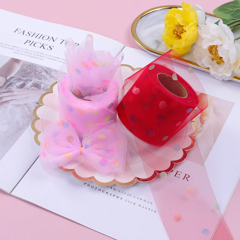 8 см 25 ярдов блестящая Тюлевая лента в рулоне сетчатая ткань горошек для сделай