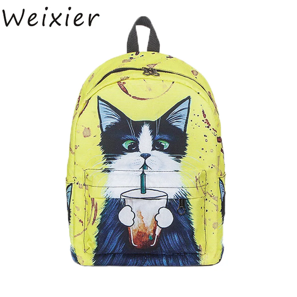 Женский тканевый рюкзак WEIXIER дизайнерский с принтом милого кота в Корейском