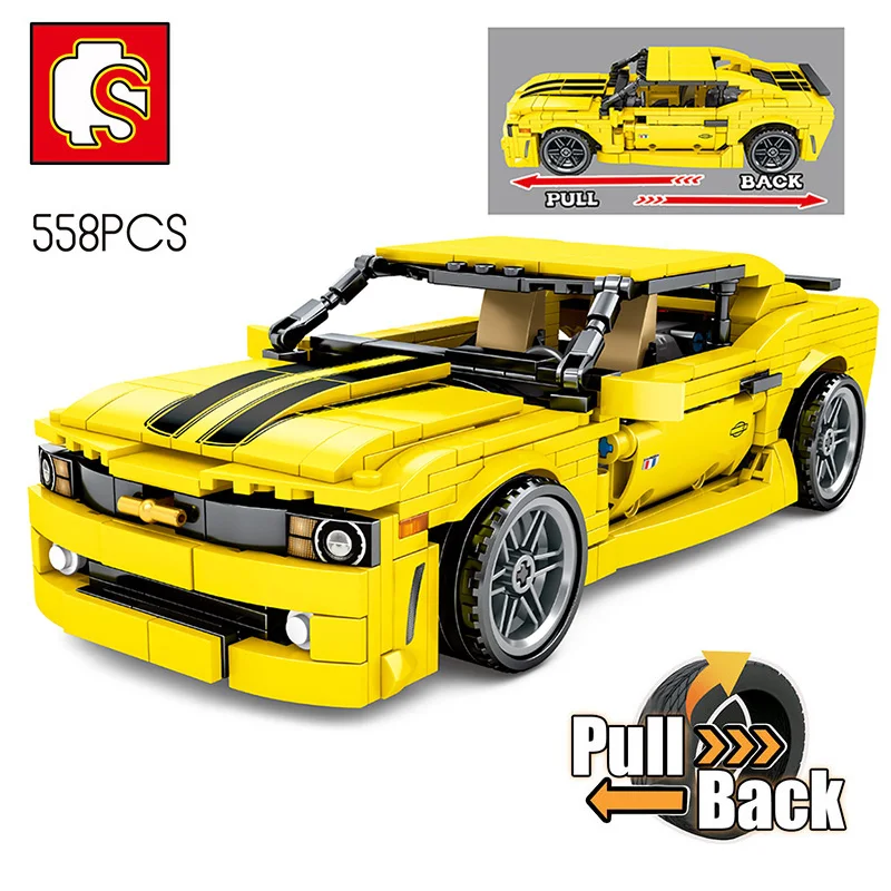 

Sembo 558pcs high-tech City super Sports Speed racing yellow car building blocks pull back assembles toys for children