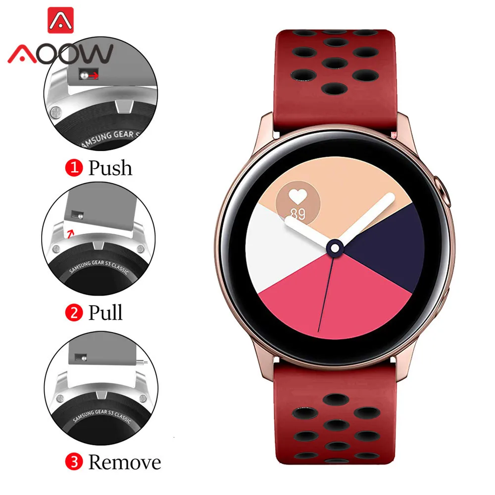 20 мм силиконовый спортивный ремешок для samsung Galaxy Watch Active 42 мм gear S2 Amazfit bip Мягкий ТПУ дышащий браслет ремешок