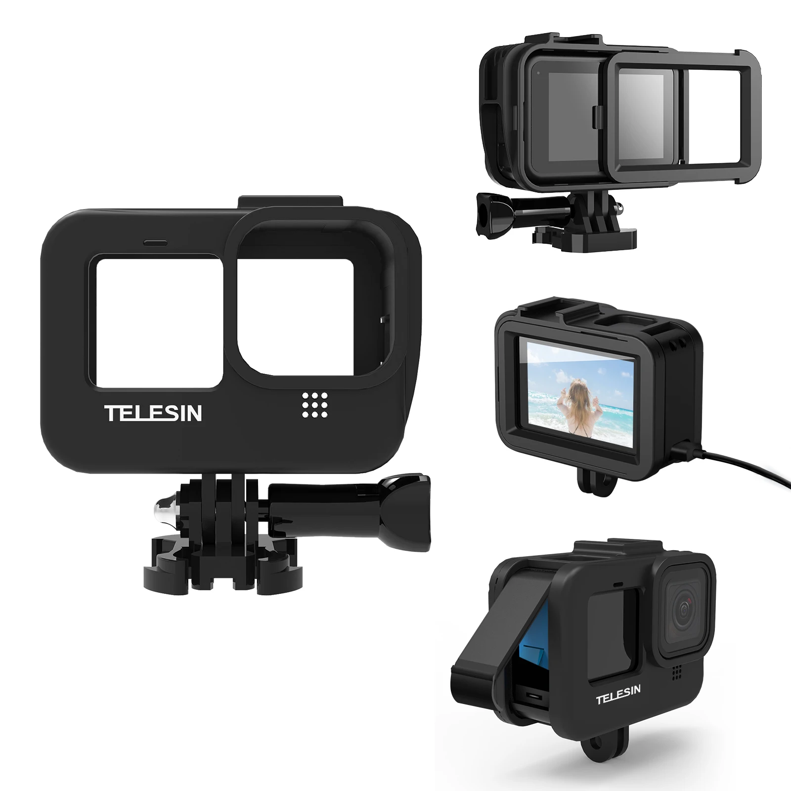 

TELESIN Vlog Frame Bracket Mount Housing Case With Cold Shoe Battery Side Cover Hole For GoPro Hero 9 10 Black Cover Accessories
