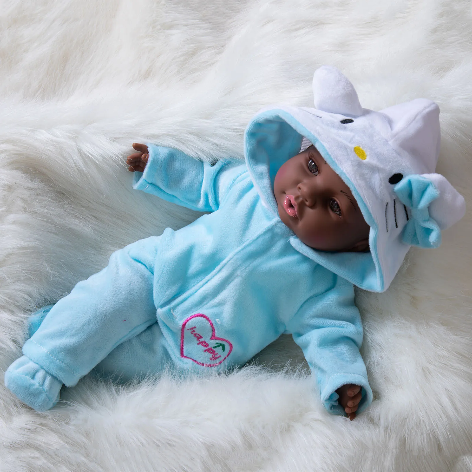 

Realistic 17-inch Vinyl Kawaii African Black Baby Girl Doll Cute Baby Toy Children Birthday Gift Festival Present Boneca Preta