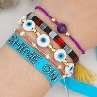 summer beach wind big eye women bracelets accessories rainbow letter tila rice bead bracelet female handmade jewelry