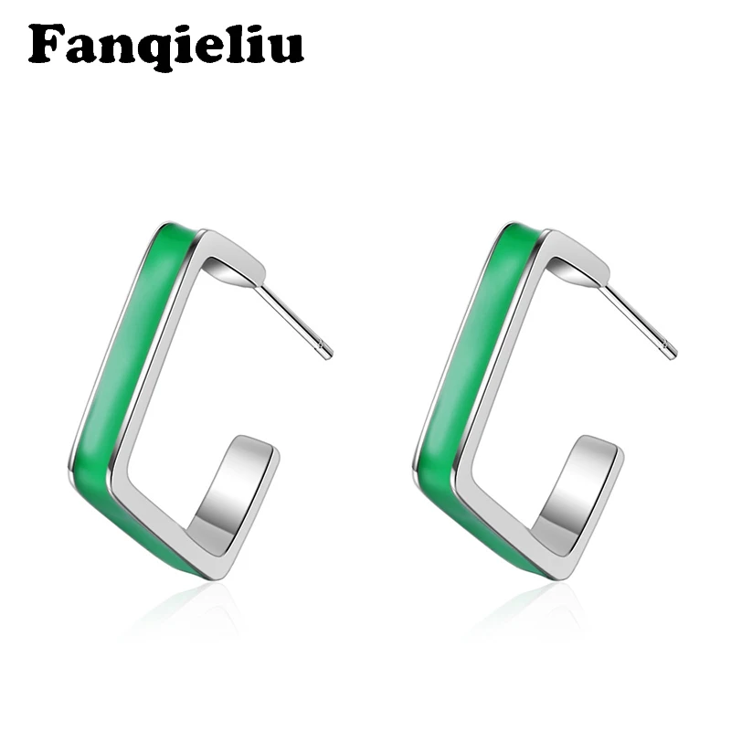 

Fanqieliu 925 Sterling Silver Earrings Girl Birthday Gift Fashion Green Square C Push-back Stud Earrings For Women FQL20241